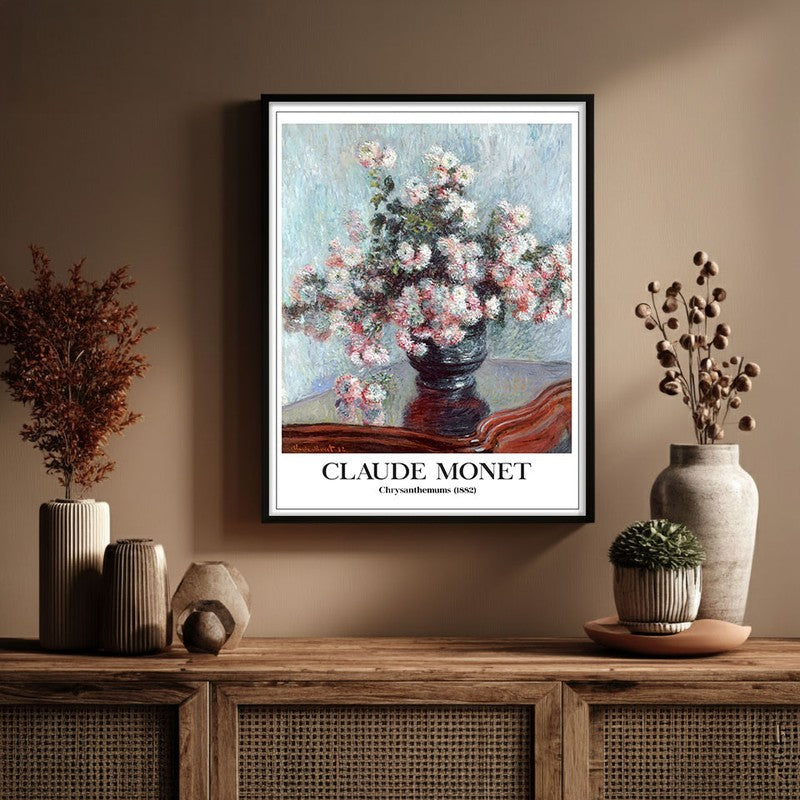 Chrysanthemums Archival Canvas Wal Painting With Black Frame