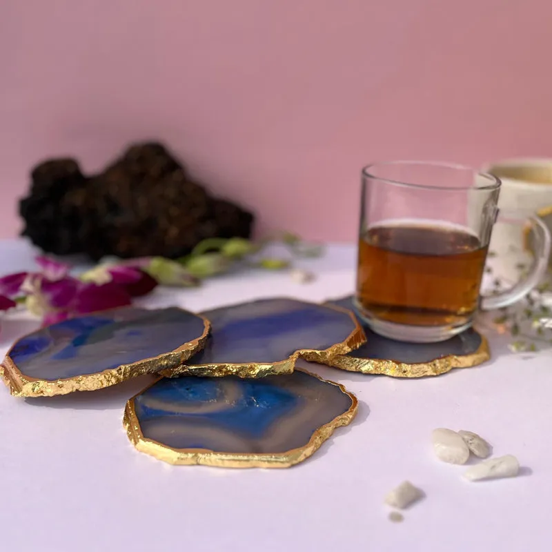 Candra Handcrafted Brazilian Agate Coaster (Blue) - Set Of Four media 4