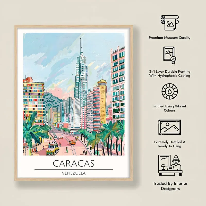 Vintage Caracas Framed Canvas Archival Canvas Wall Painting - Natural Brown Frame media 8