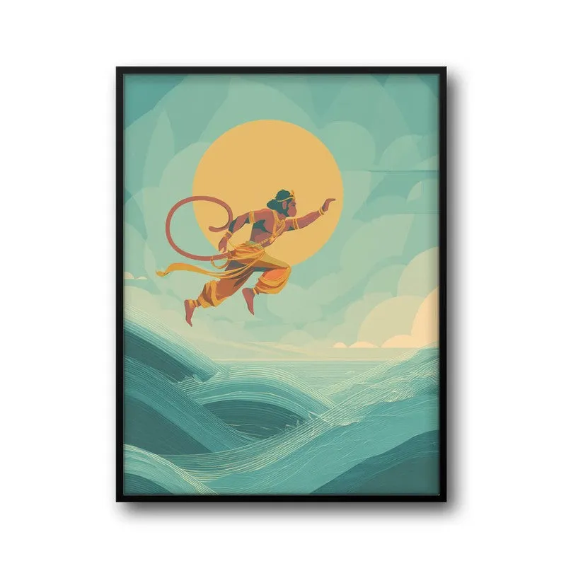 Bajrangbali Flying Over Sea Archival Paper Wall Art media 7