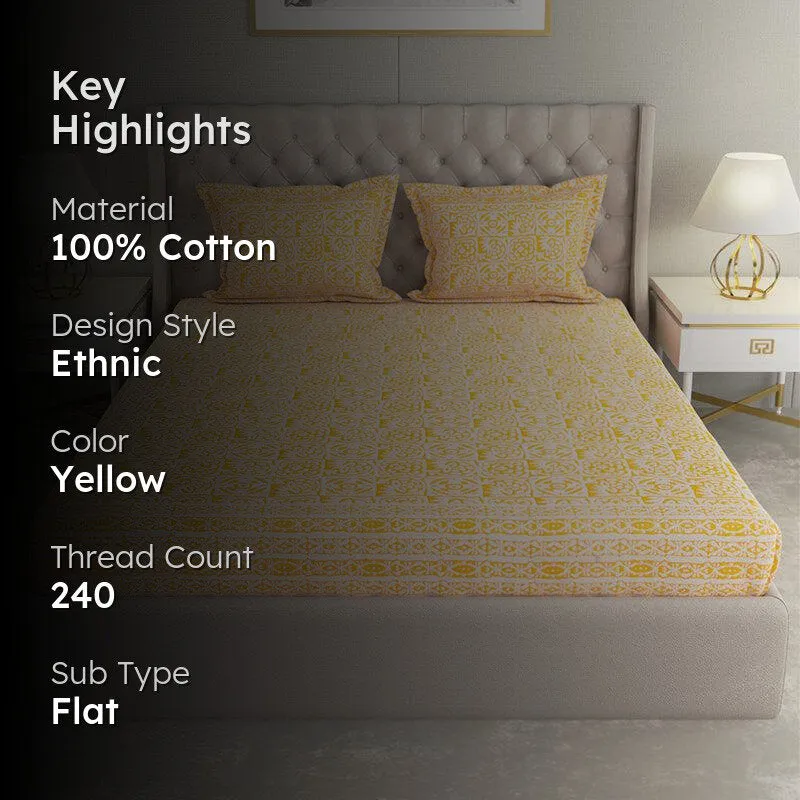 Gulshan Printed Cotton Bedsheet (Yellow) - 240 TC media 2