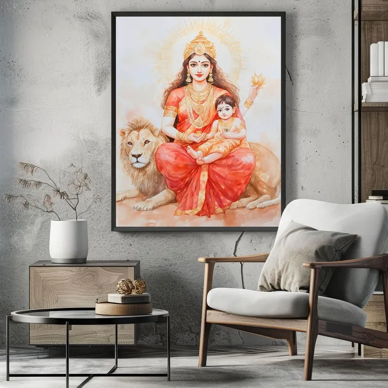 Jaya Durga Mata Spiritual Archival Paper Wall Painting With Frame - Black media 3