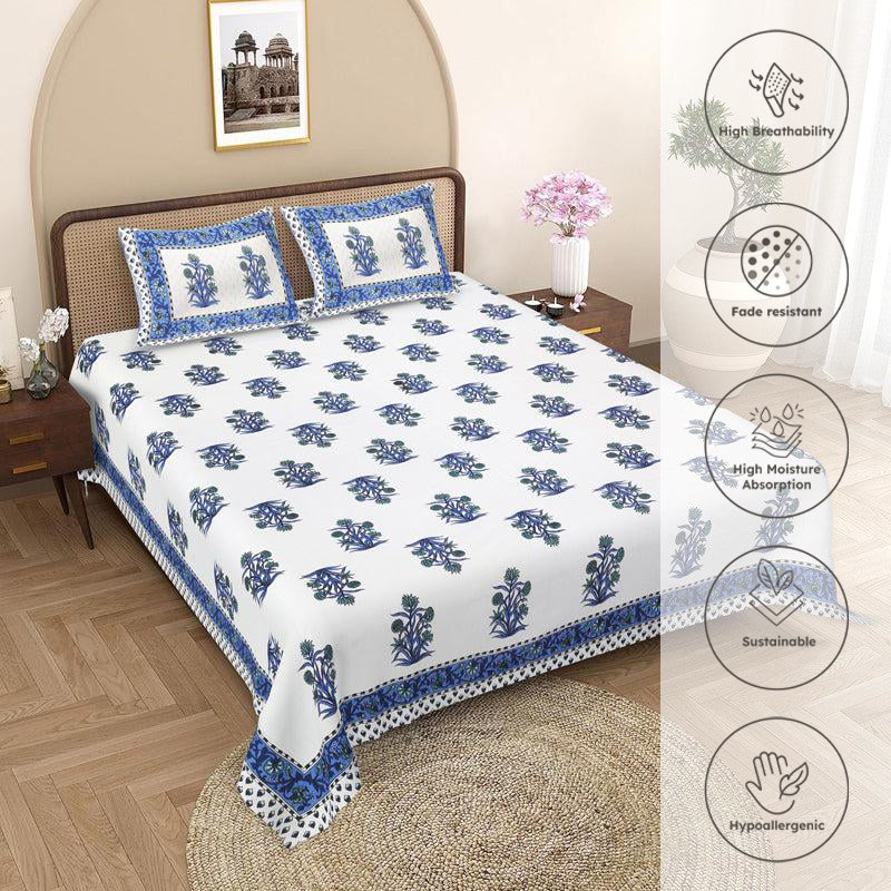 Rajasthani Raj Ethnic Cotton Bedsheet (Blue,White) - 180 TC media 3