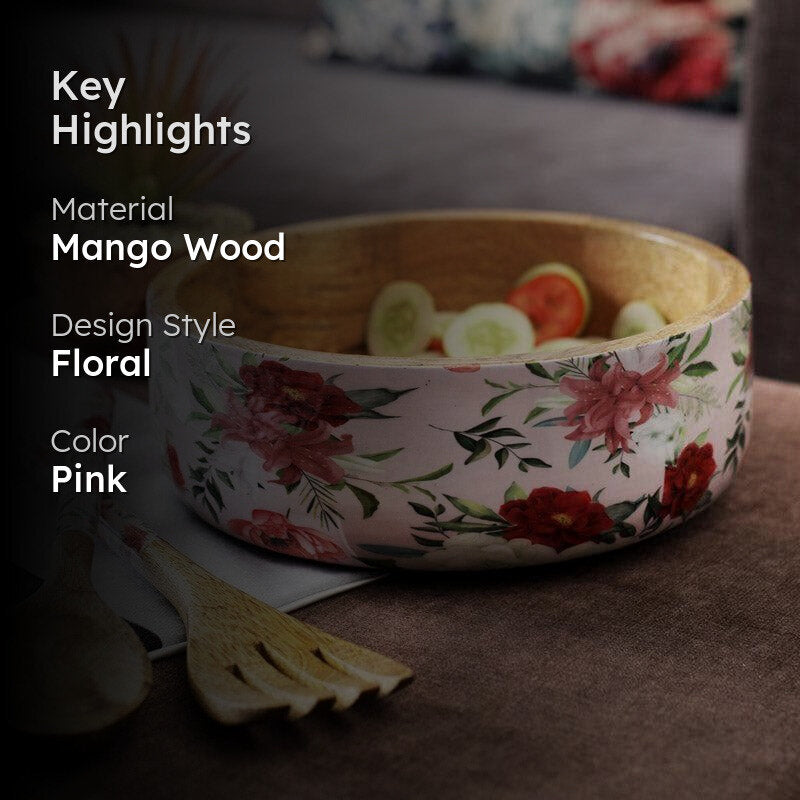Floral Timber Salad Bowl & Cutlery image 2