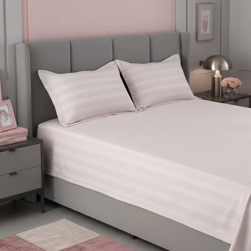 Elias Striped Cotton Bedsheet (400 TC) - Pink media 7