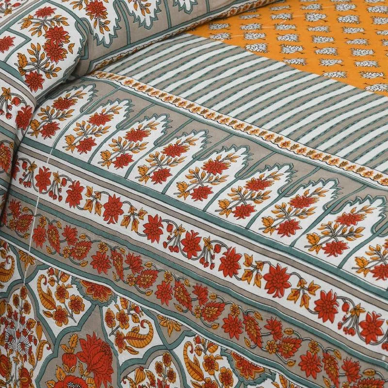 Trivona Regal Ethnic Cotton Bedsheet (Yellow) - 180 TC media 3