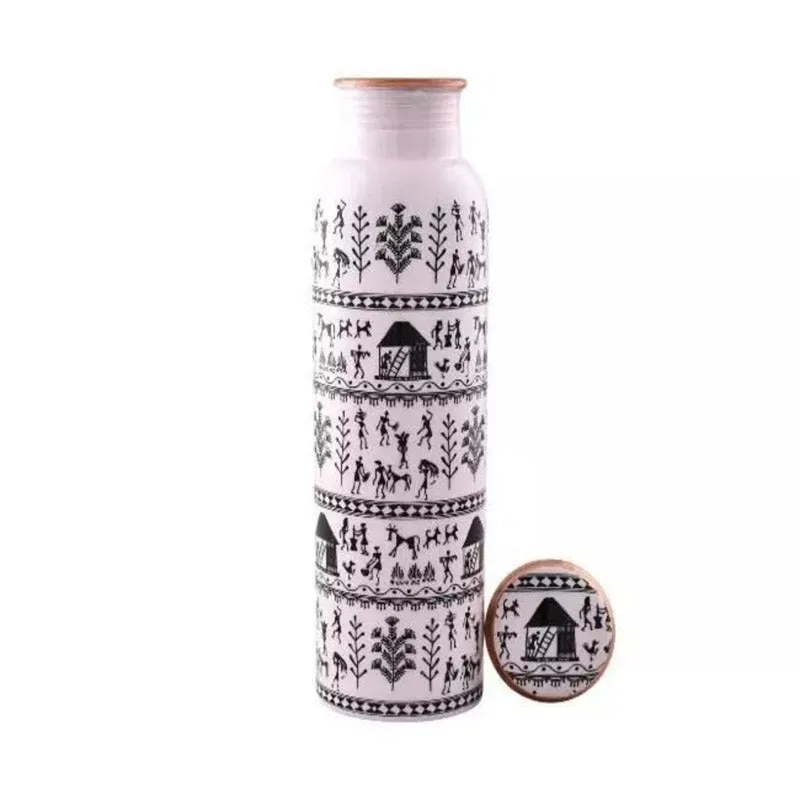 Warli White Copper Water Bottle - 1000 mL media 5