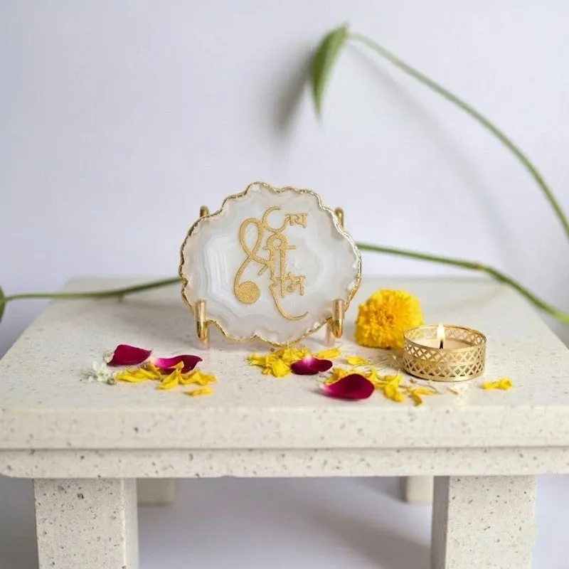 Jai Shri Ram Handcrafted Agate Religious Accent - White media 3