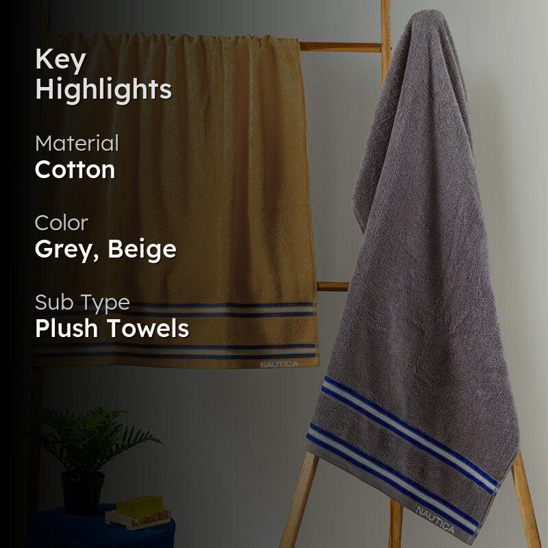 Nautica Dual Down Cotton Bath Towel (Beige & Grow) - Set Of Two media 2
