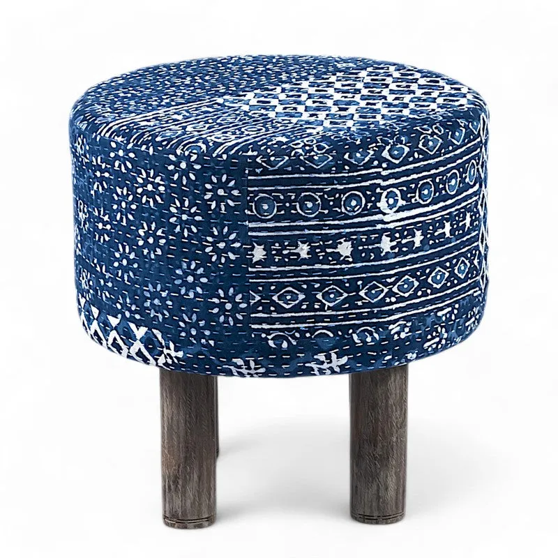 Averix Acacia Wooden Ottomans (Blue) - Set Of Two media 4