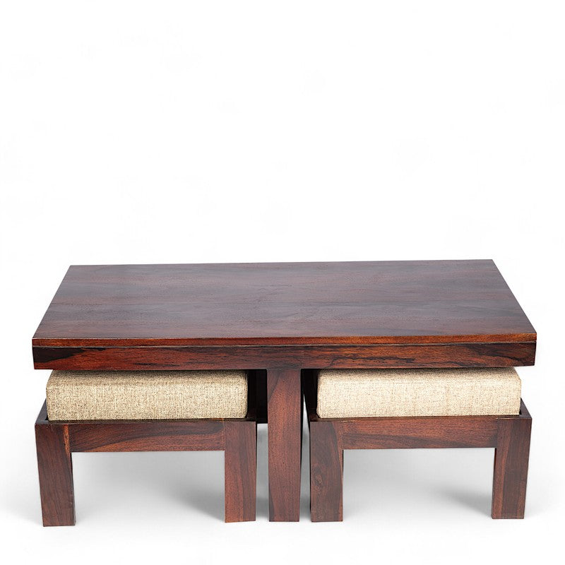 Drexon Sheesham Wooden Center Table with Stools (Deep Brown) - Five Piece Set media 4