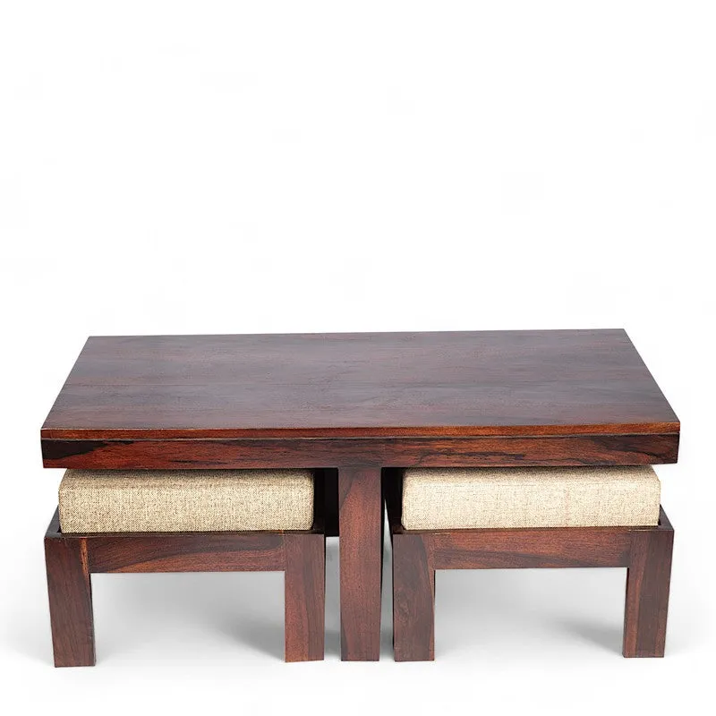 Drexon Sheesham Wooden Center Table with Stools (Deep Brown) - Five Piece Set media 4