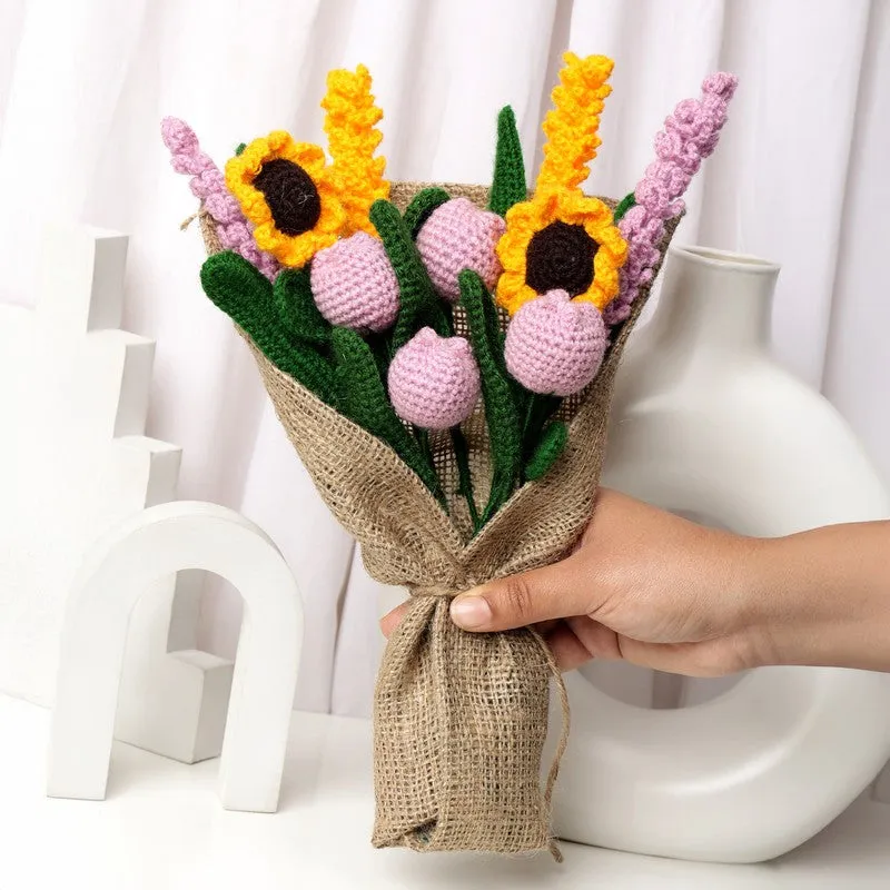 Crochet Handmade Tulip Bouquet (Yellow & Pink) - Set Of Ten media 1