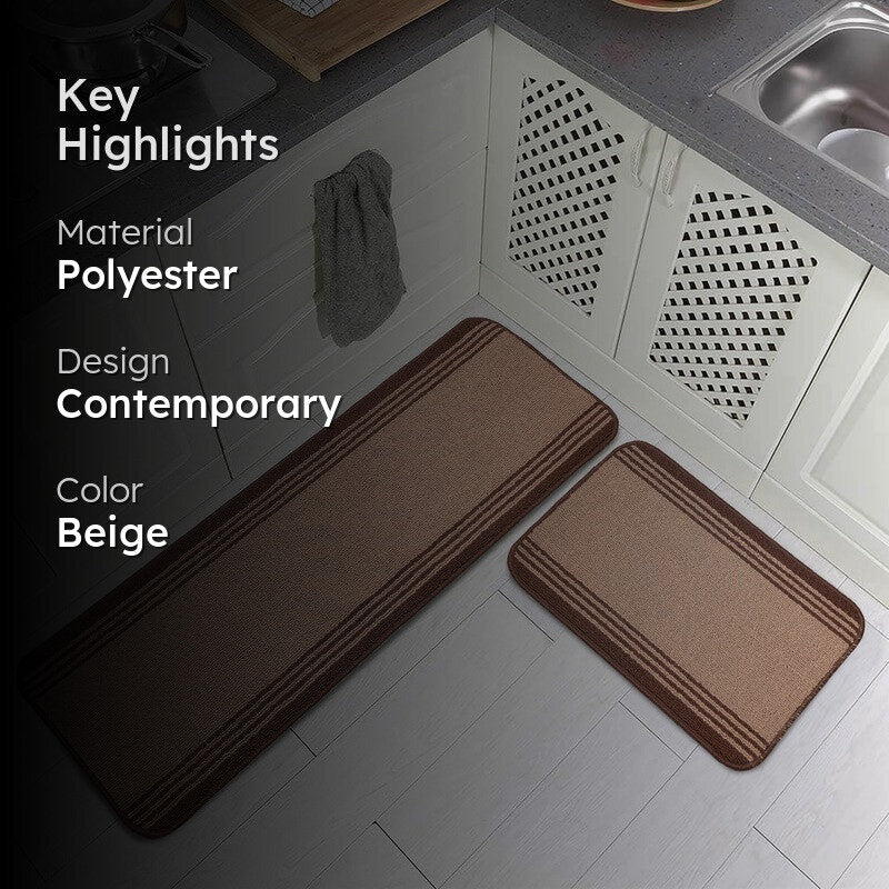 Stripe Haven Kitchen Floor Mats (Brown) - Set of Two media 2