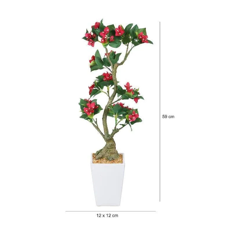 Tall Faux Bougainvillea Bonsai (59 cms) - Red & Green media 4