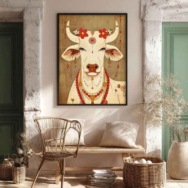Sacred Cow Folk Art Canvas Wall Painting With Black Frame media 8