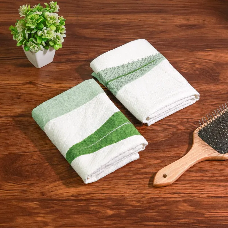 Palm Whisper Cotton Hand Towel (Green) - Set Of Two media 1