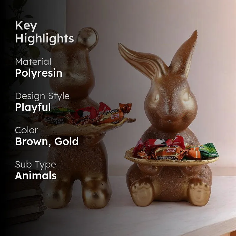 Hop & Squeak Painted Poly Resin Show Piece (Brown) - Set Of Two media 2