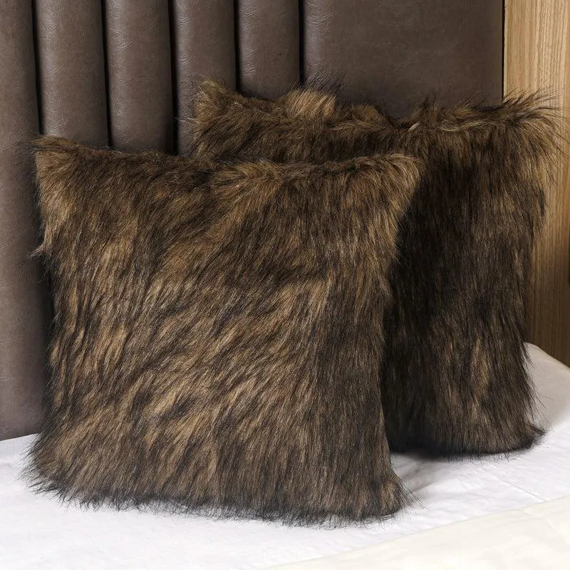 Velvuro Faux Fur Solid Cushion Cover (Dark Grey) - Set Of Two media 3