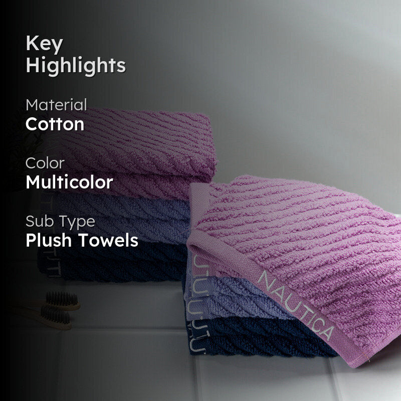 Nautica Riviera Soft Cotton Face Towel (Lilac, Light Blue & Navy Blue) - Set Of Twelve media 2