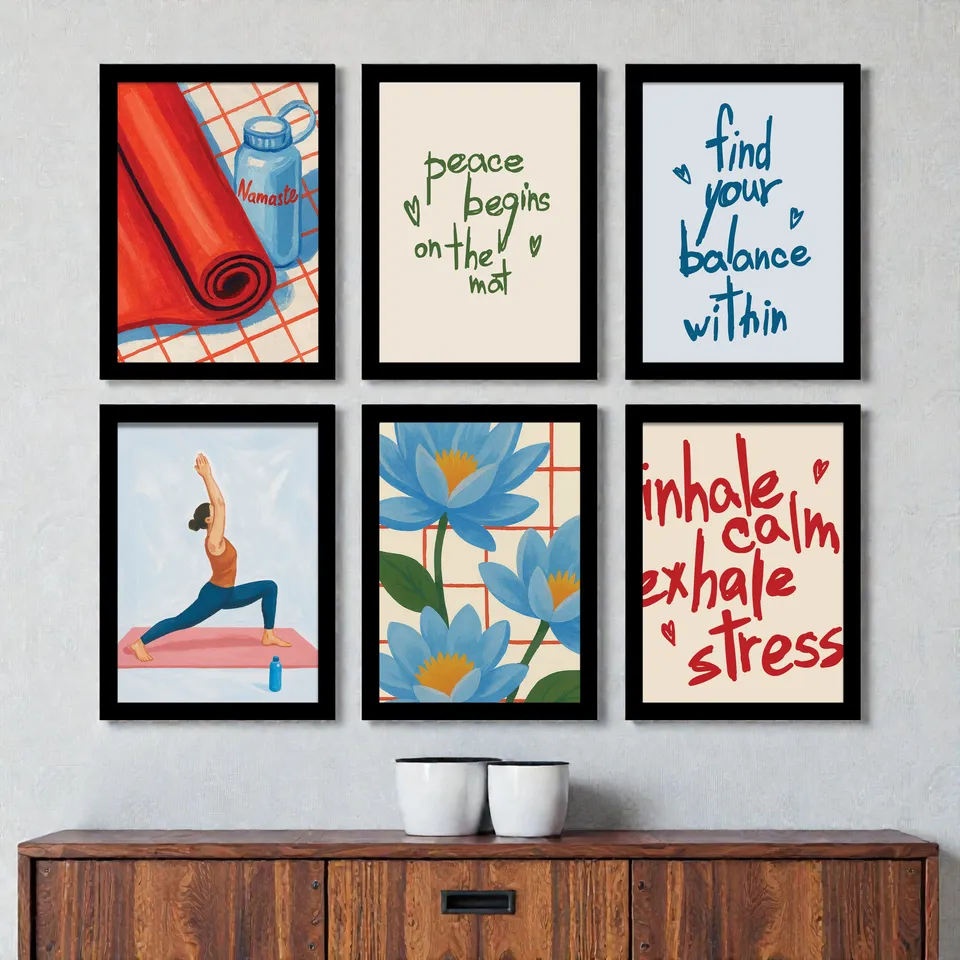 Balanced Peace Cotton Canvas Wall Painting - Set Of Six media 6