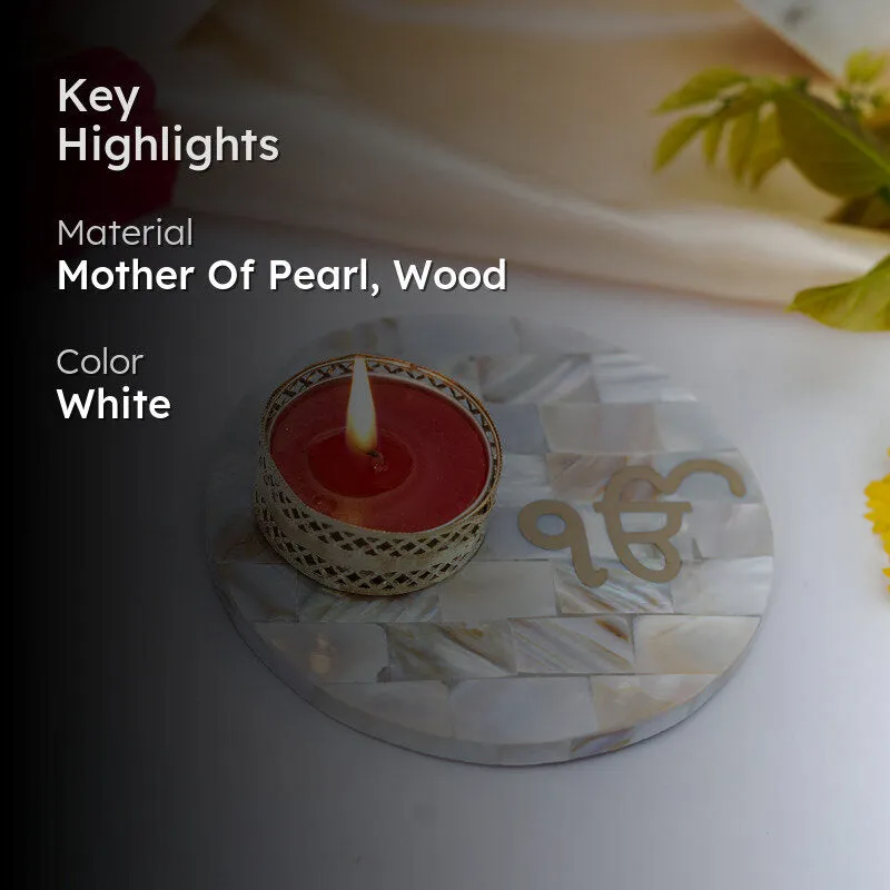 In Onkar Mother Of Pearl Tealight Candle Holder With Marble Base media 2
