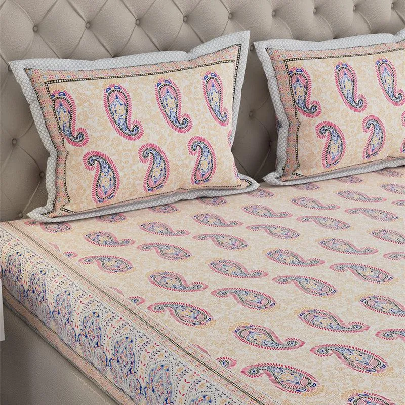 Suyash Printed Cotton Bedsheet (Buff) - 240 TC media 4
