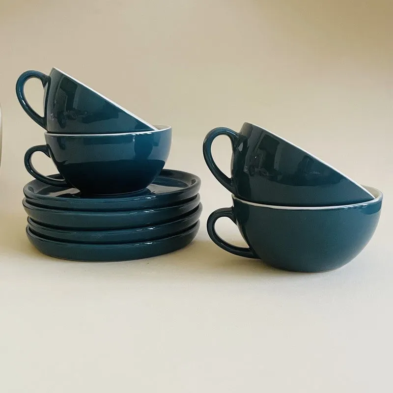 Ceramic Cup & Saucer (Deep Green/240 mL Each) - Set of Four media 4