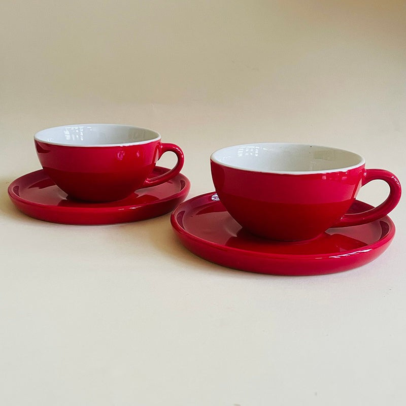 Blush & Brew Ceramic Cup & Saucer (Red/320 mL Each) - Set of Two image 4