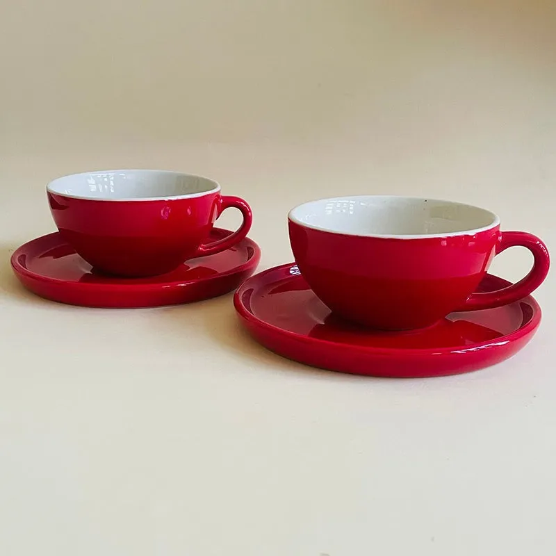 Blush & Brew Ceramic Cup & Saucer (Red/320 mL Each) - Set of Two media 4