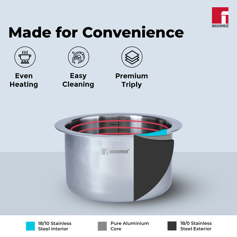 Bergner Argent Triply Tope With Lid - 3700 mL media 6