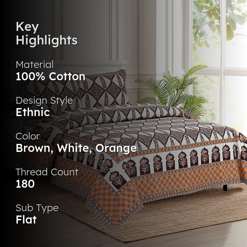 Balla Ethnic Cotton Bedsheet (Brown) - 180 TC media 2