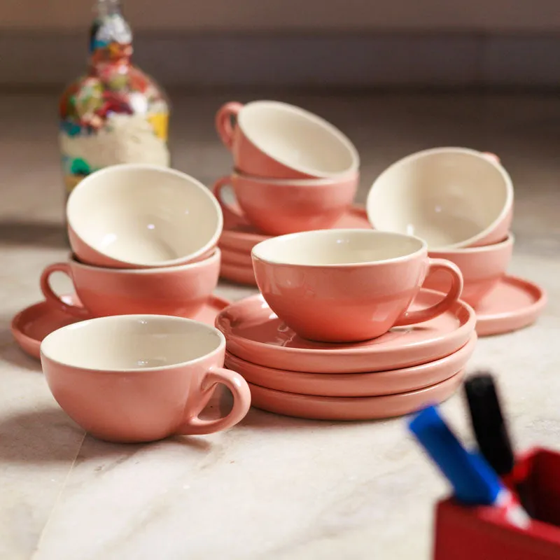 Blush & Brew Cup & Saucer (Pink/240 mL Each) - Set of Eight media 5