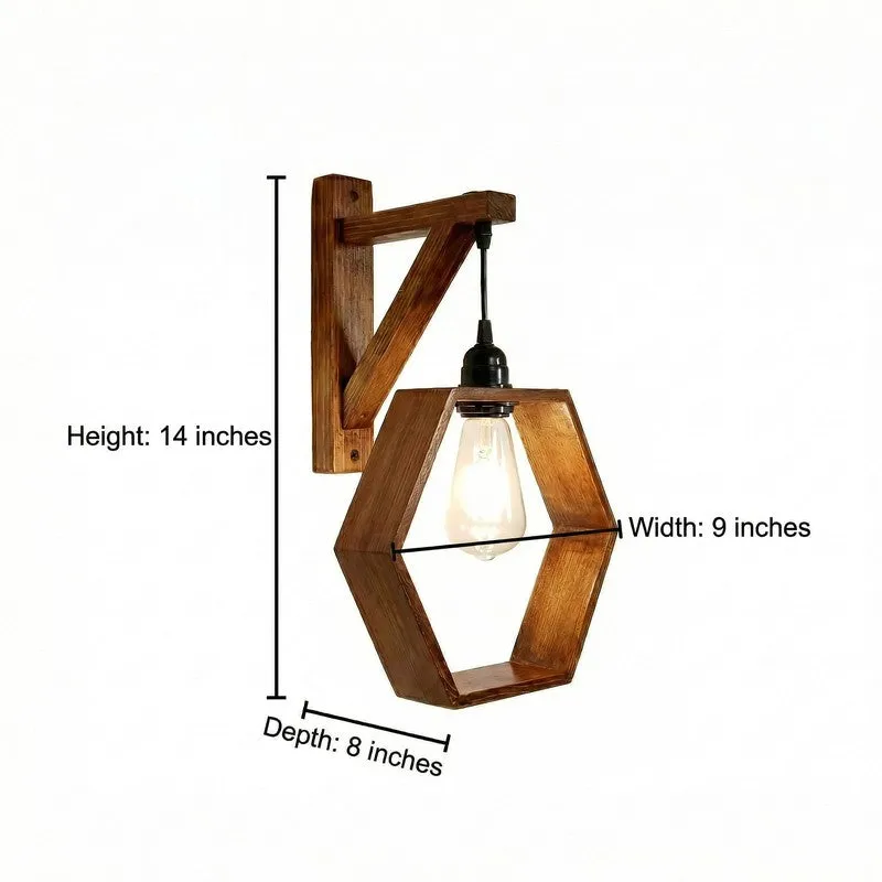HexaGlow Wooden Wall Lamp - Brown media 8