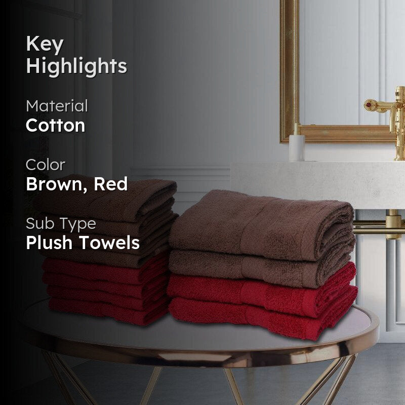 Miorah Hand & Face Towel Combo (Red & Brown) - Set Of Twelve media 2
