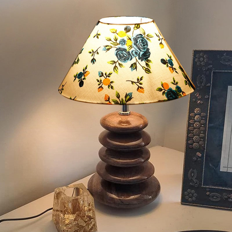 Luminox Jute Table Lamp With Wooden Base - Multicolor