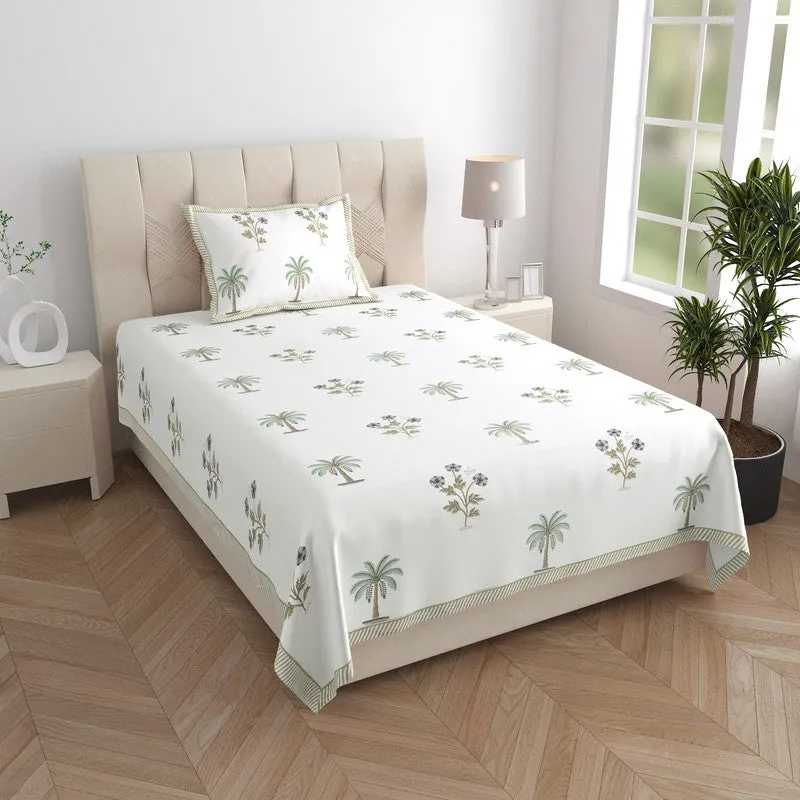 Haveli Space Cotton Bedsheet (White, Grey) - 180 TC media 1
