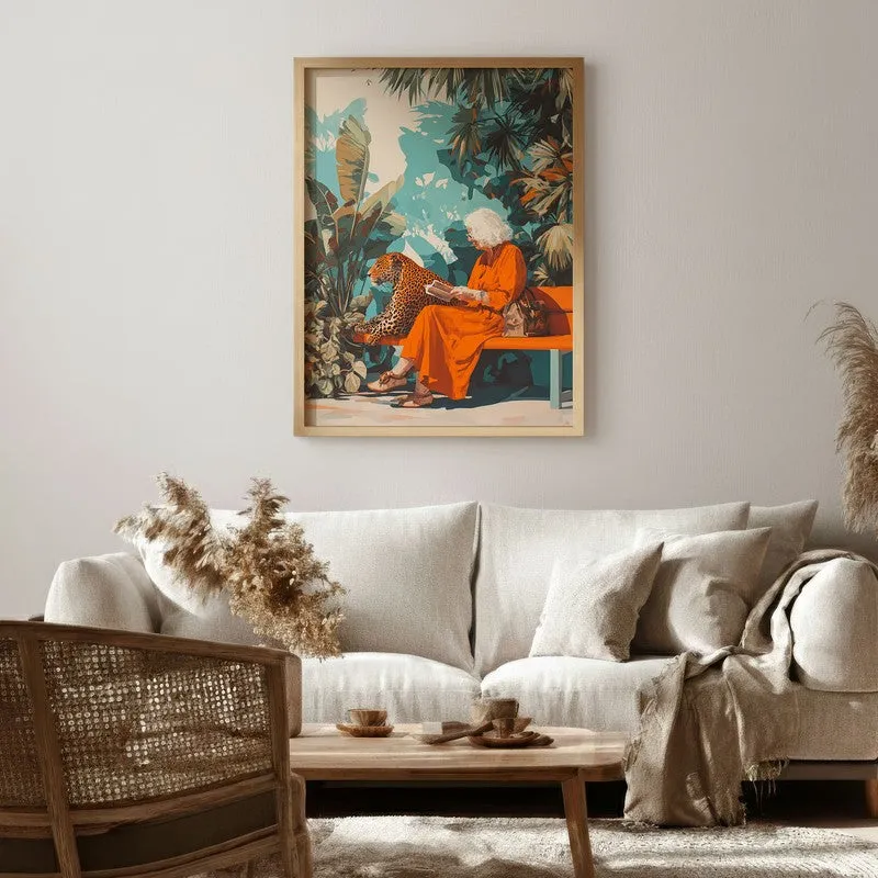 Leopard Lore Canvas Wall Painting - Brown Frame media 1