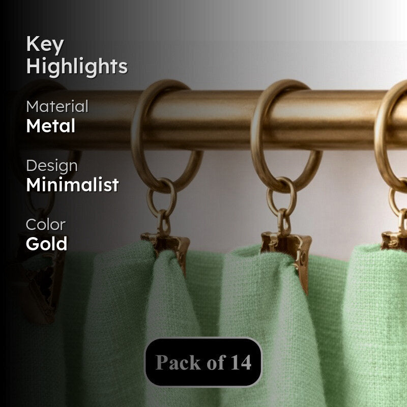 Easy Hang Curtain Ring with Clip (Gold) -  Set of Fourteen media 2
