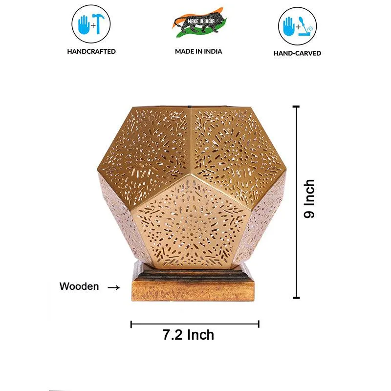 Hexa Flora Etched Metal Table Lamp With Brown Base - Gold media 5