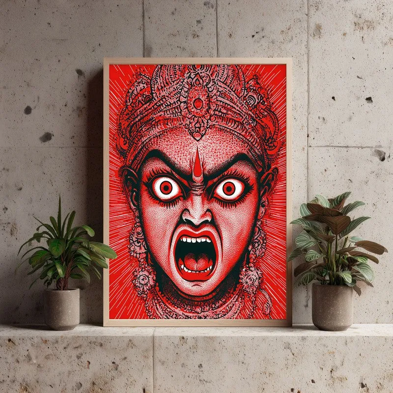 Rudra Mahakali Spiritual Archival Paper Wall Painting - Natural Brown Frame media 3
