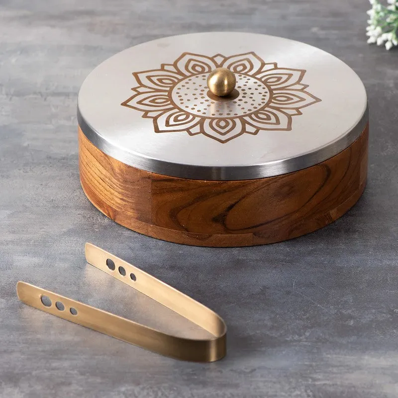 Grano Teak Wood Round Masala Box - Three Piece Set media 6