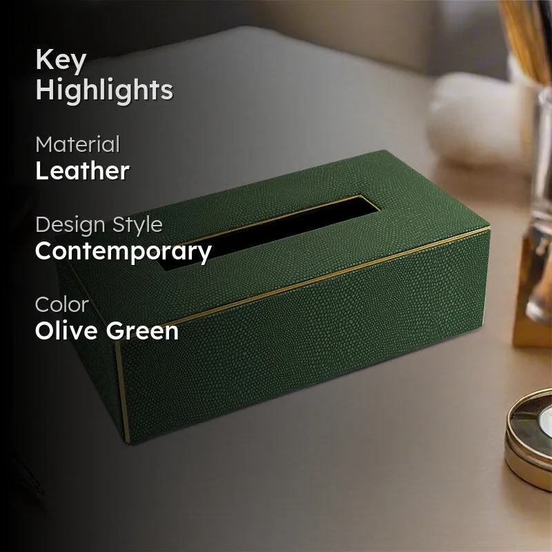 Tisquo Edge Faux Leather Tissue Box - Olive Green media 2