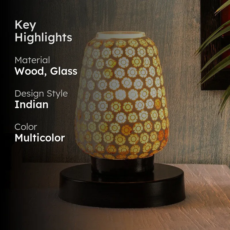 Blissora Mosaic Glass Table Lamp With Wooden Base - Multicolor media 2