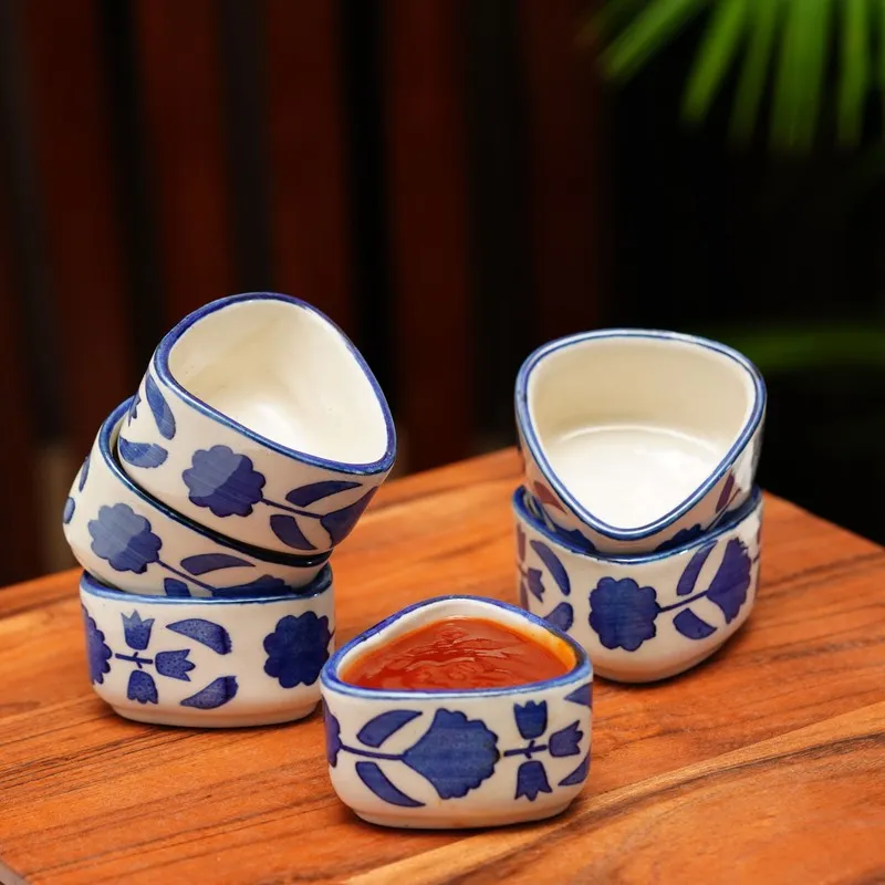 ServeCraft Ceramic Dip Bowls (Blue,White ,40 mL Each) - Set Of Six media 1