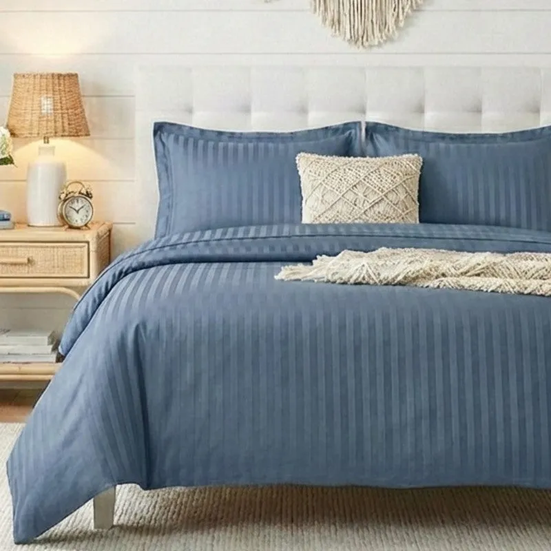Royal Stripe Cotton Bedsheet (Mid Blue) - 210 TC media 1