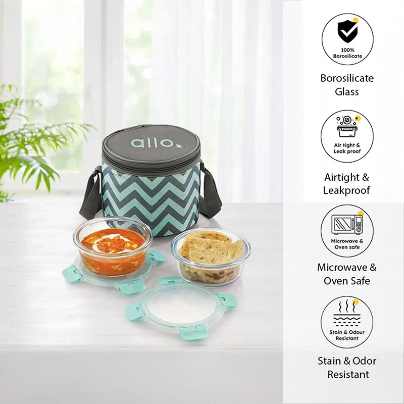 Jonas Lunchbox With Round Chevron Bag (390 ML) - Set Of Three