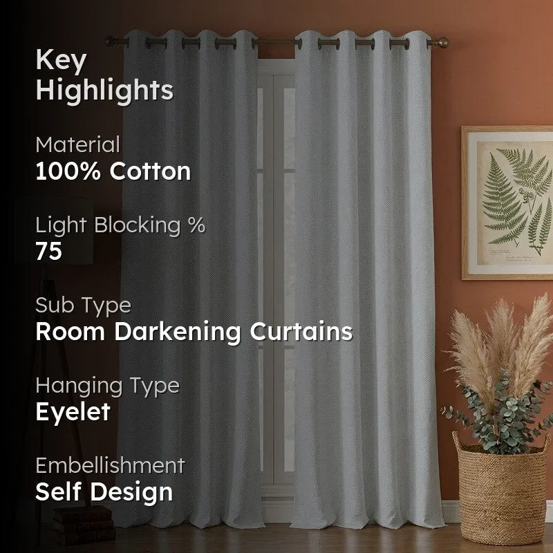 Form Ease Cotton Room Darkening Curtains (Grey) - Set Of Two media 2