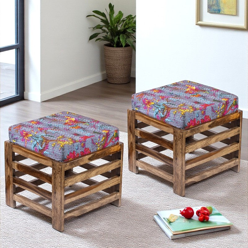 Texon Sheesham Wooden Bench with Cushions (Grey) - Four Piece Set