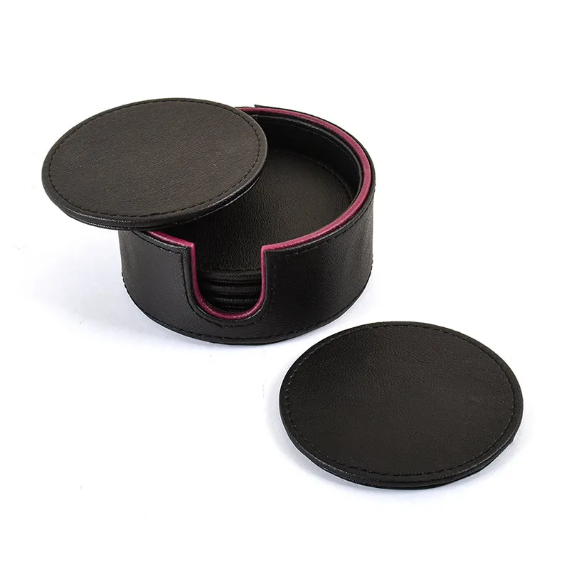 Tisca Faux Leather Coaster (Black) - Seven Piece Set media 4